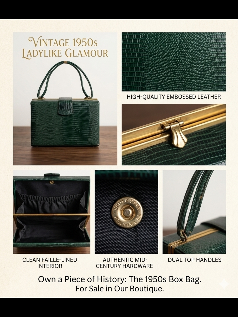 Vintage 1950s Emerald Green Box Bag - Classic Ladylike Handbag